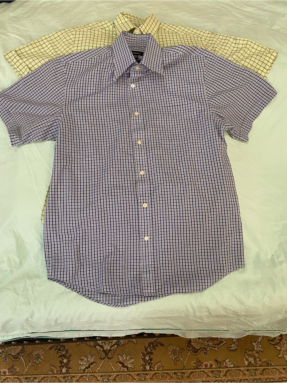 Van Heusen Short-Sleeve Check Button-Down Shirt - Blue